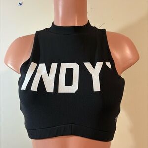 Varsity Spirit women’s Black‎ high neck cropped top ribbed zip back INDY’ Medium